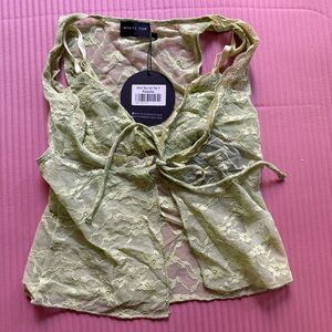 White Fox Lace Tie-Front 2 Piece Top in Light Green NWT